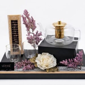 קנקן לתה זוג<br>כוסות דופן כפולה<br>מארז עלי פרלין